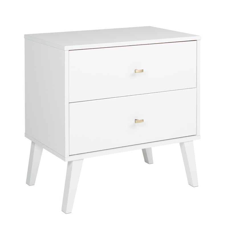 Prepac Milo MidCentury Modern 2 Drawer Nightstand Bedside Table Contemporary Bedroom Furniture 16D x 25W x 25H White