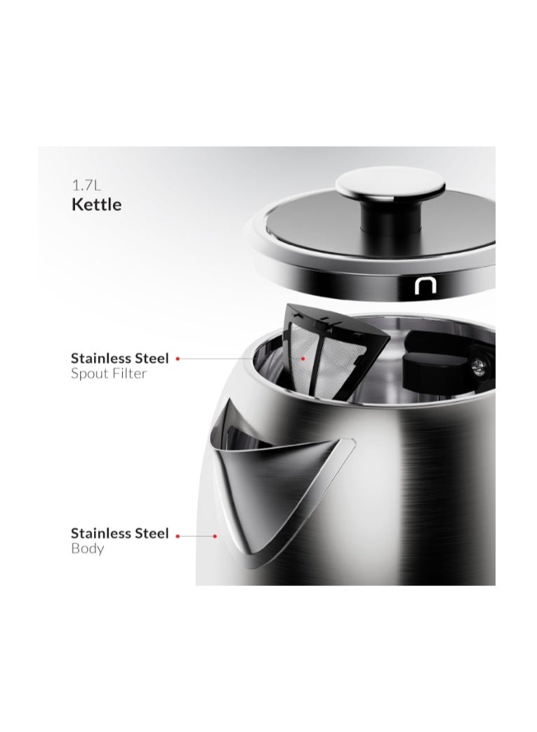 Feller Germany 2200 W 2-in-1 Retro Teamaker/Coffee Maker +1.7L Stainless Steel Electric Kettle with Strix, Adjustable Touch Teapot Temp+LED Display, TS490, 2Y Guarantee-UAE Version - Image 4