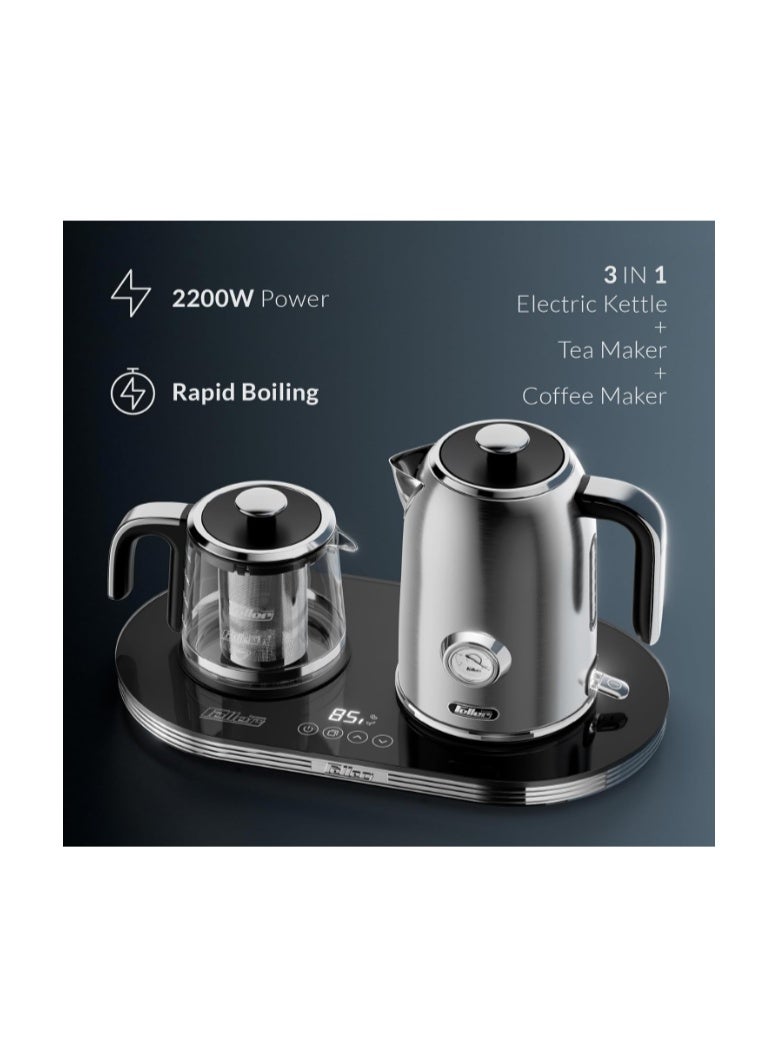 Feller Germany 2200 W 2-in-1 Retro Teamaker/Coffee Maker +1.7L Stainless Steel Electric Kettle with Strix, Adjustable Touch Teapot Temp+LED Display, TS490, 2Y Guarantee-UAE Version - Image 2