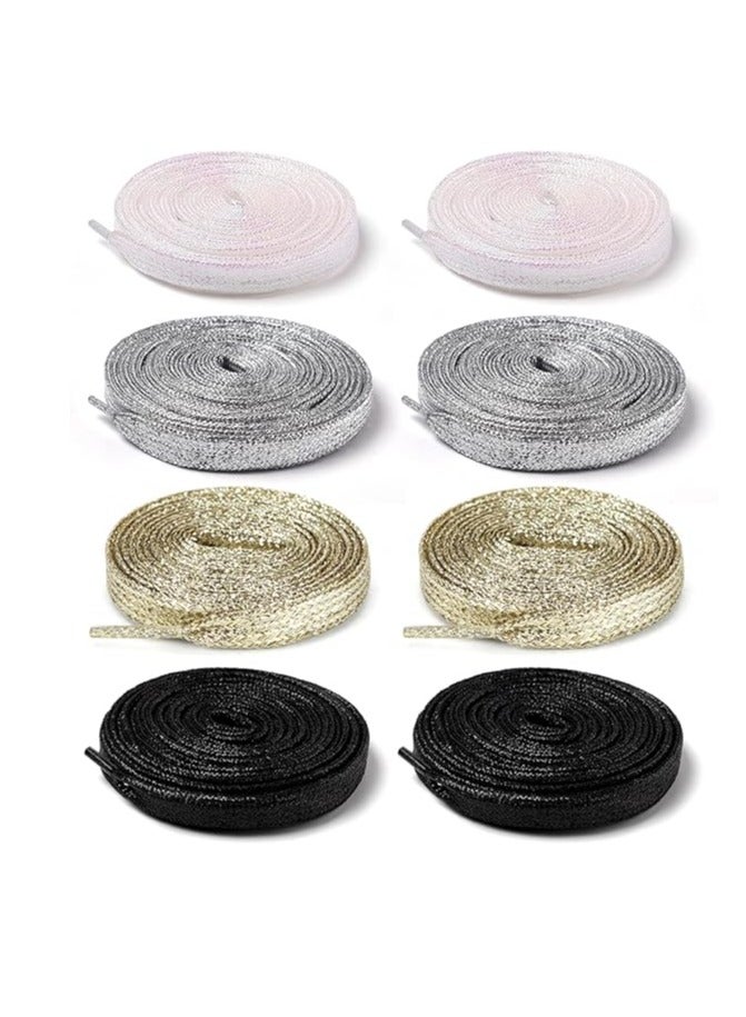 4 Pairs Shiny Flat Laces, Tear-Resistant Woven Laces, Polyester Replacement Laces, Suitable for Board Shoes, Canvas Shoes, Sports Shoes, Boots, Trouser Rope(130cm) - Image 1