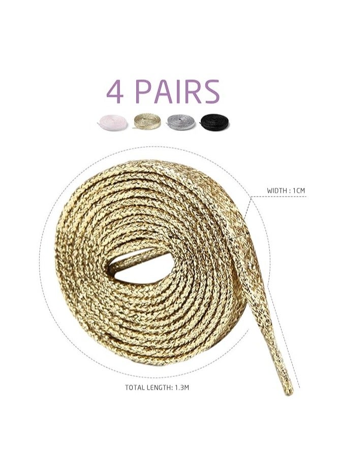 4 Pairs Shiny Flat Laces, Tear-Resistant Woven Laces, Polyester Replacement Laces, Suitable for Board Shoes, Canvas Shoes, Sports Shoes, Boots, Trouser Rope(130cm) - Image 2
