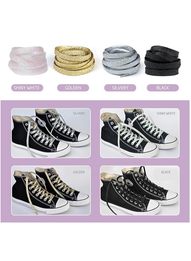 4 Pairs Shiny Flat Laces, Tear-Resistant Woven Laces, Polyester Replacement Laces, Suitable for Board Shoes, Canvas Shoes, Sports Shoes, Boots, Trouser Rope(130cm) - Image 4