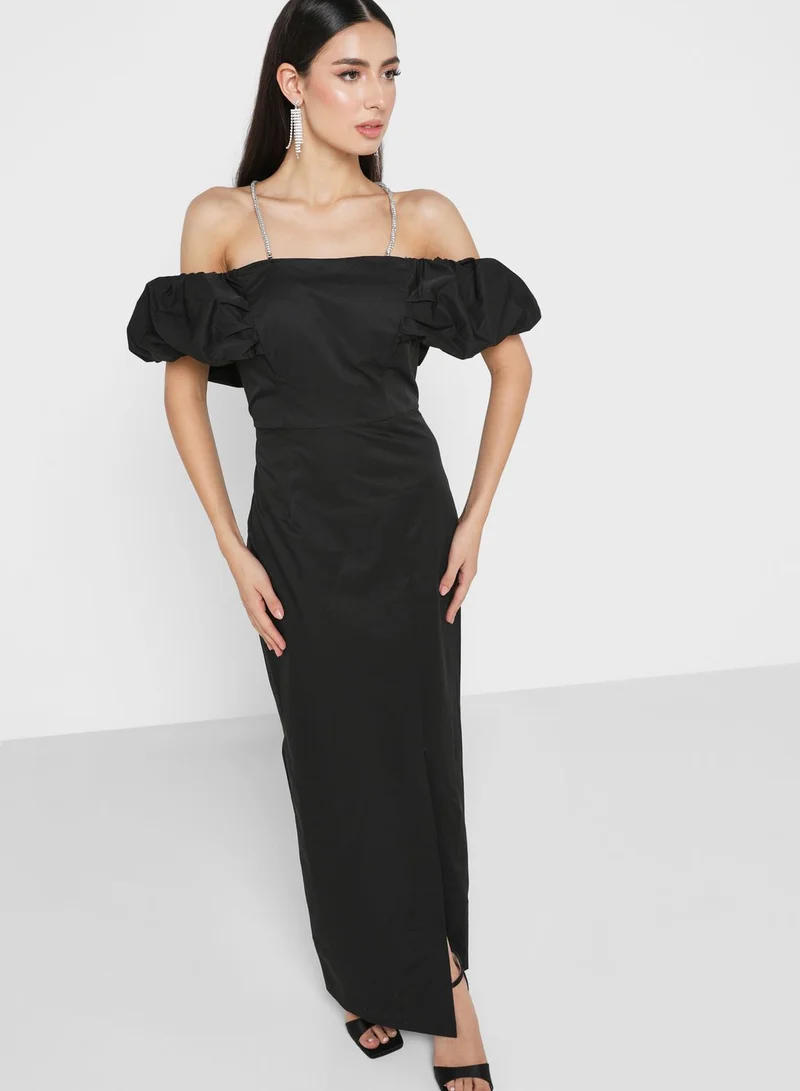 Femi9 Off Shoulder Side Slit Dress