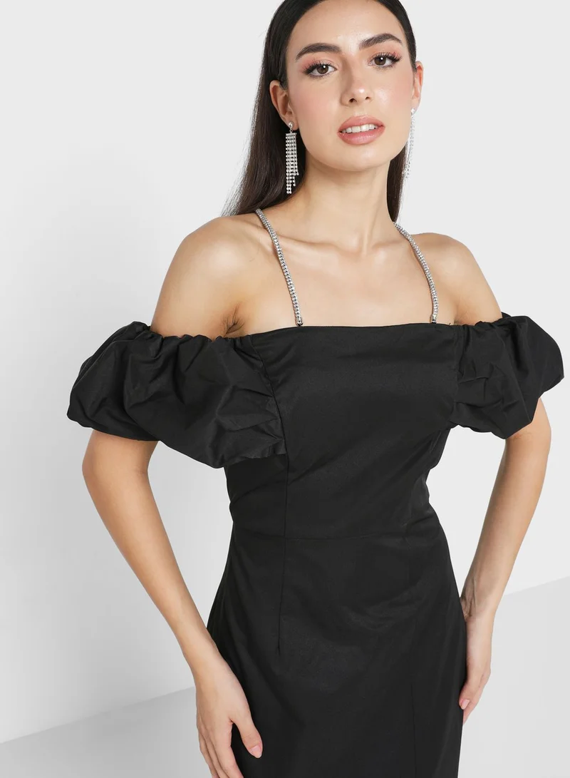 Femi9 Off Shoulder Side Slit Dress