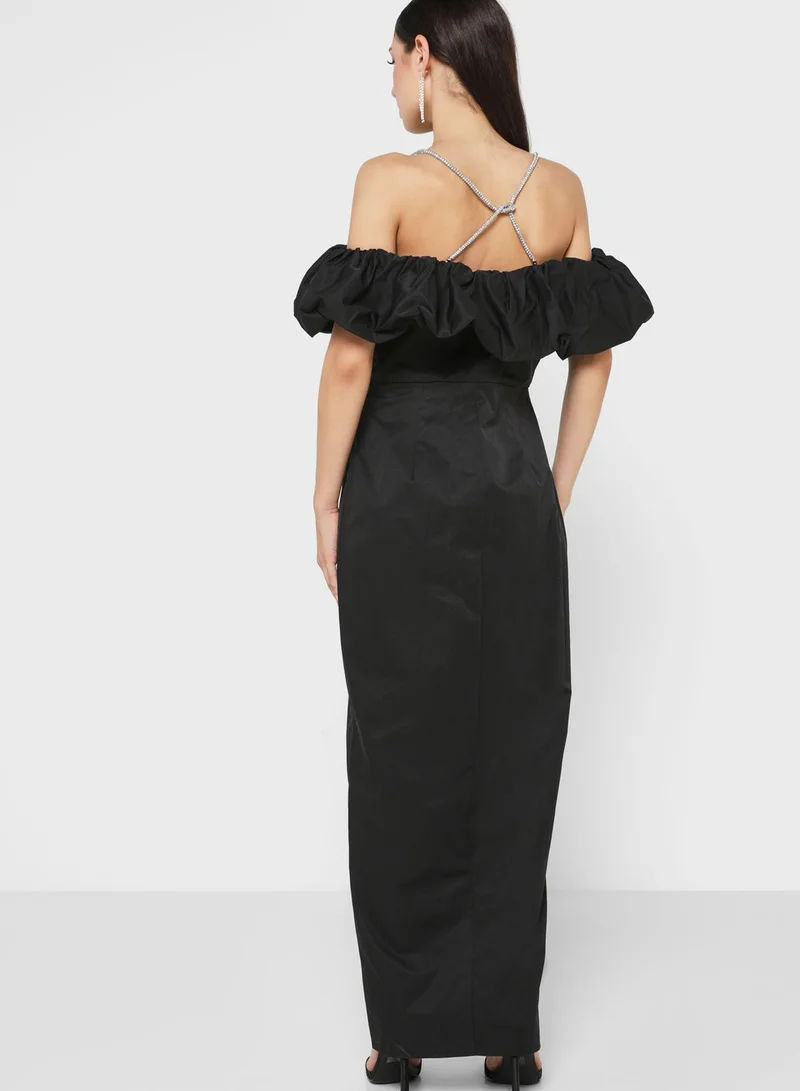 Femi9 Off Shoulder Side Slit Dress