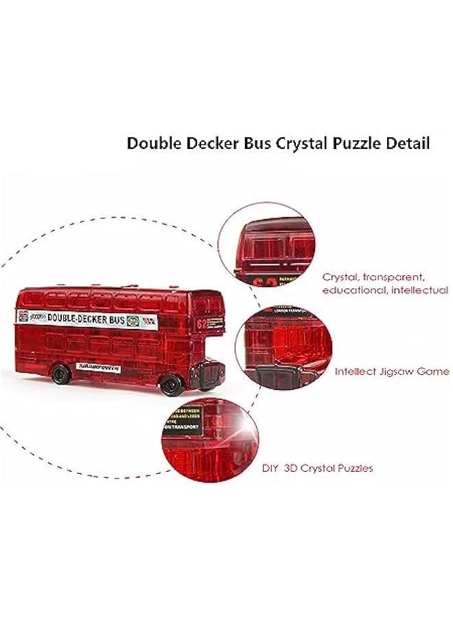 3D Double Decker Bus Crystal Puzzle, Assembly Brain Teaser Jigsaw Puzzle, Plastic DIY Vintage Puzzle Blocks 3D Educational Model Toy, Desk Decoration Gift for Adults, Kid 14+, 54pcs (Red) - Image 2