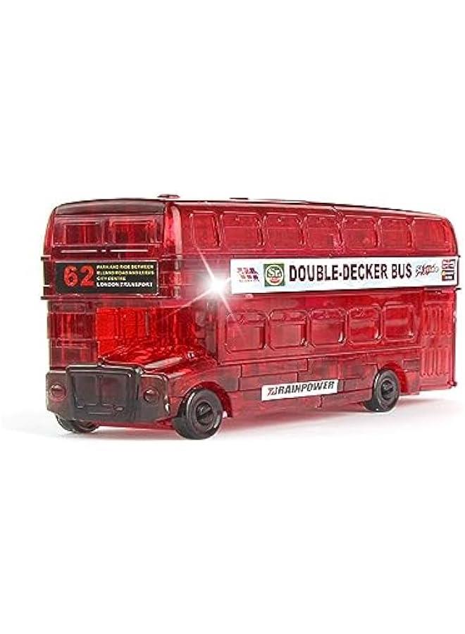 3D Double Decker Bus Crystal Puzzle, Assembly Brain Teaser Jigsaw Puzzle, Plastic DIY Vintage Puzzle Blocks 3D Educational Model Toy, Desk Decoration Gift for Adults, Kid 14+, 54pcs (Red) - Image 1