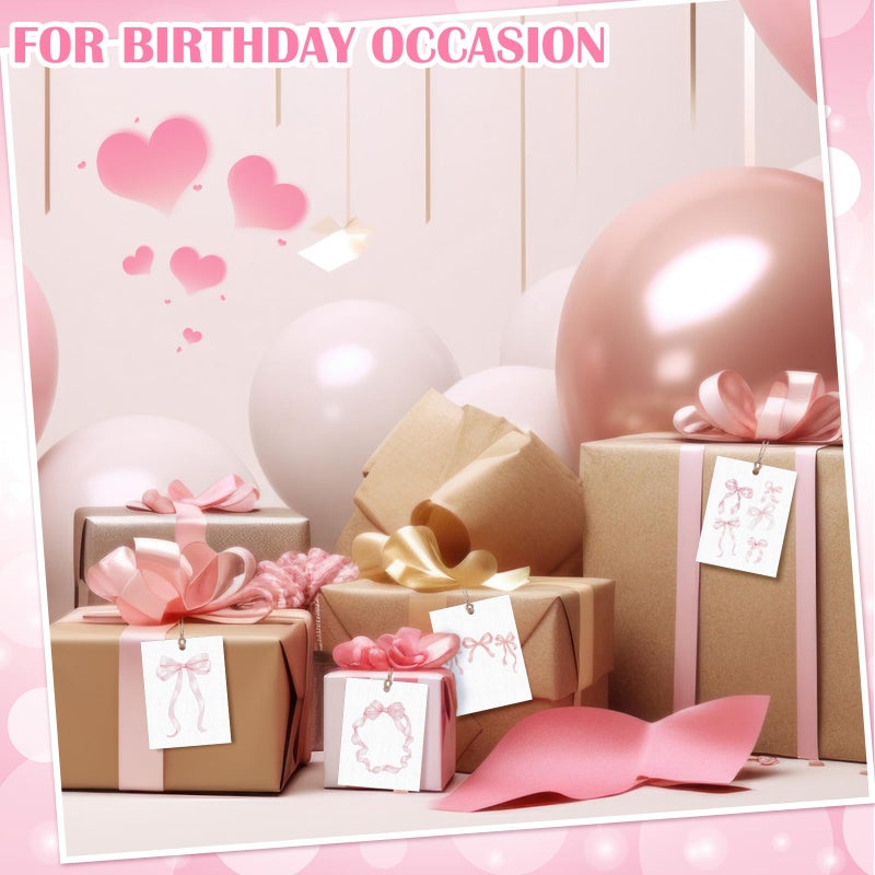 Dunzoom 50 Pcs Baby Shower Thank You Cards Tags 2 x 3 Inch Pink Bow Gift Cards with String Watercolor Coquette Bowknot Tags Set for Baby Shower Birthday Wedding Party Favor Supplies, 5 Styles - Image 4