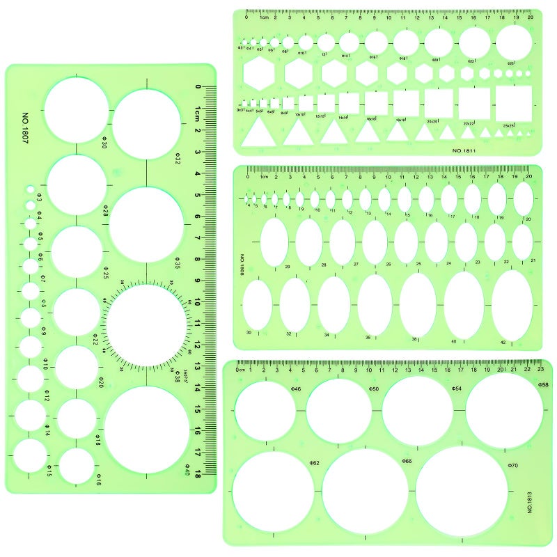 Dimeho Geometric Drawings Templates 4 Pcs Circle Shape Stencils Measuring Geometry Rulers for Drawing Plastic Circle Template Drafting Templates for Design School Building Formwork