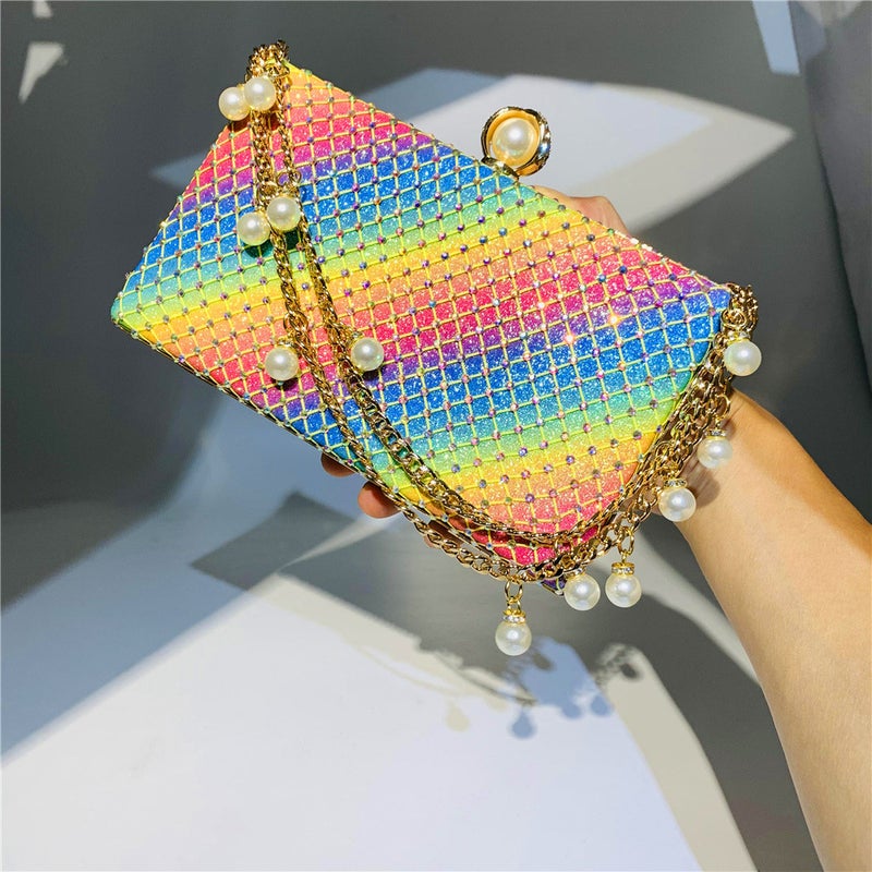 Hengmei Factory New Net Diamond Chain Bag Ladies Dinner Pearl Chain Clutch Bag Evening Bag - Image 3