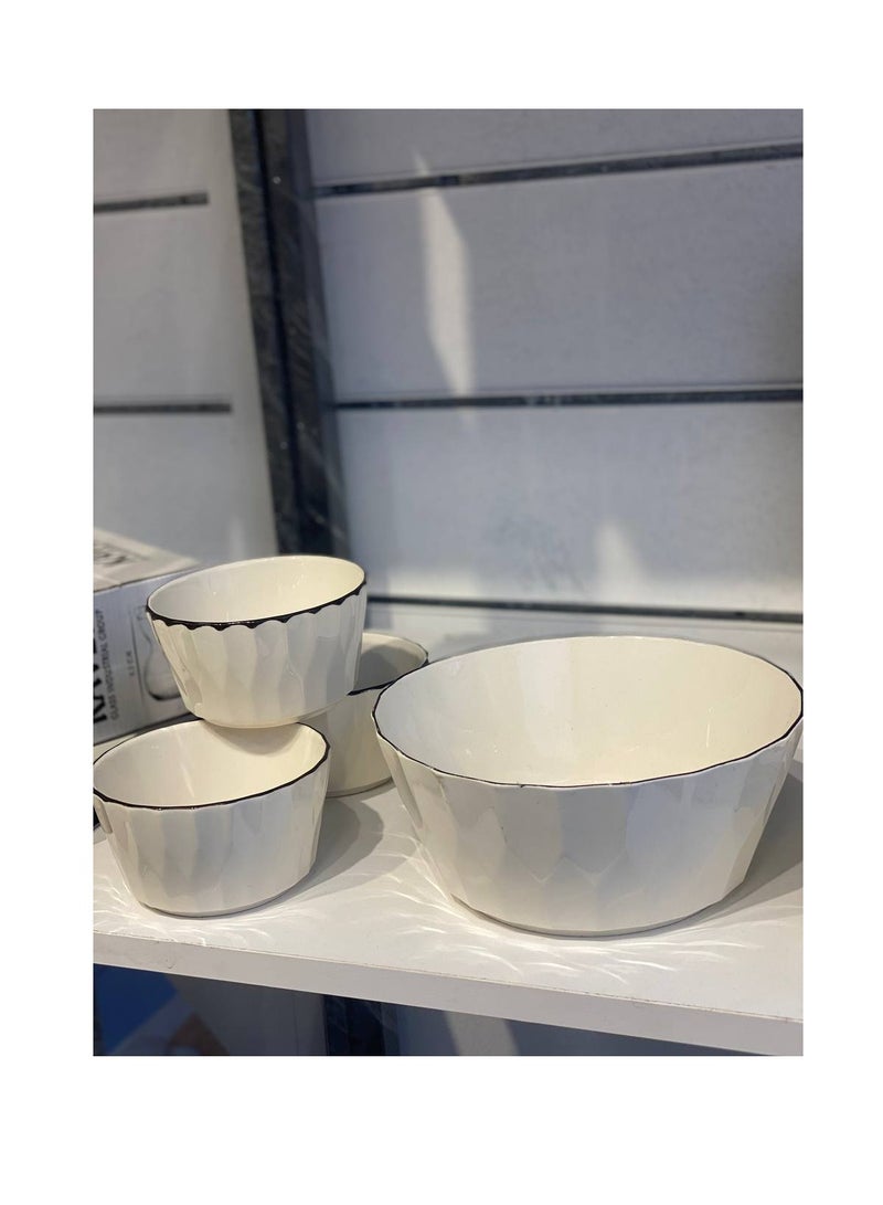 A set consisting of 5 pieces for dinner and dinner, refractory porcelain, a large porcelain bowl and 4 small bowls. The set sizes are the small bowl is 12 cm and the large bowl is 20 cm. It can be inserted into the microwave. - Image 2