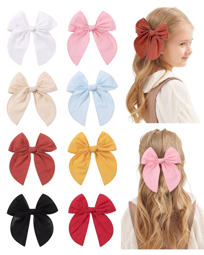doboi 8 Pcs doboi Baby Girls Hair Clips Big Fable Hair Bows Cotton Linen Bows for Girls Hair Accessories for Baby Toddlers Kids-5.5 Inch - Image 1