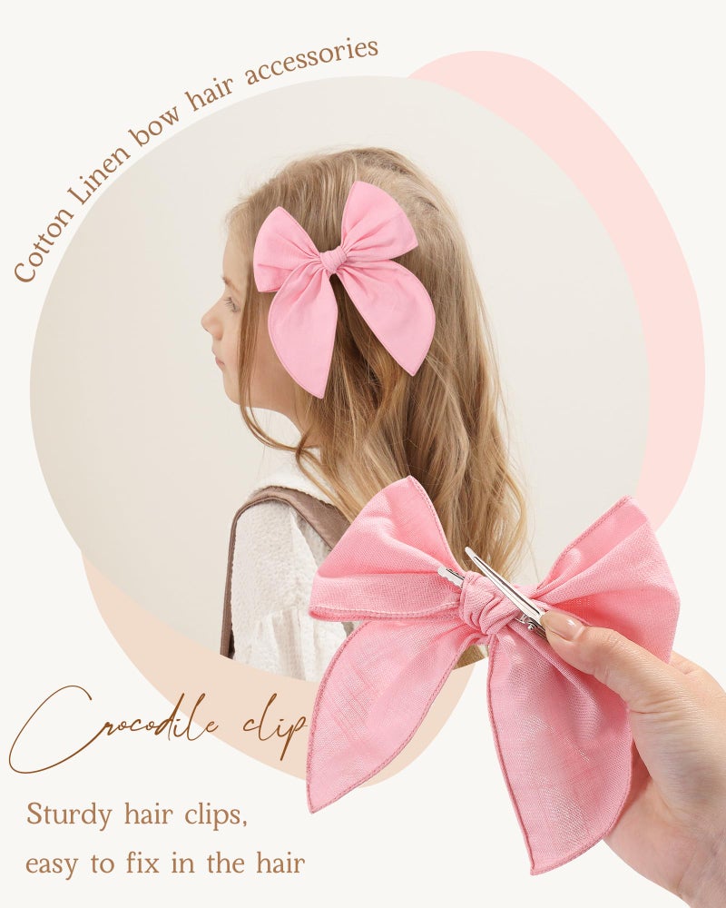 doboi 8 Pcs doboi Baby Girls Hair Clips Big Fable Hair Bows Cotton Linen Bows for Girls Hair Accessories for Baby Toddlers Kids-5.5 Inch - Image 4