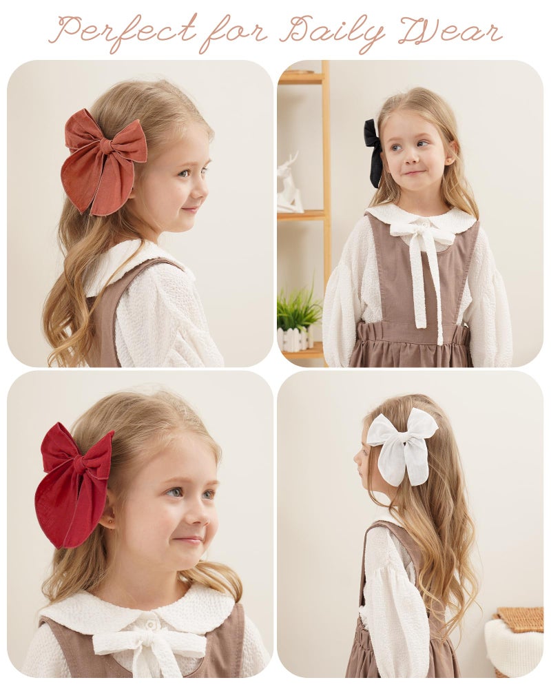 doboi 8 Pcs doboi Baby Girls Hair Clips Big Fable Hair Bows Cotton Linen Bows for Girls Hair Accessories for Baby Toddlers Kids-5.5 Inch - Image 5