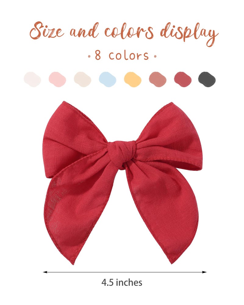 doboi 8 Pcs doboi Baby Girls Hair Clips Big Fable Hair Bows Cotton Linen Bows for Girls Hair Accessories for Baby Toddlers Kids-5.5 Inch - Image 3