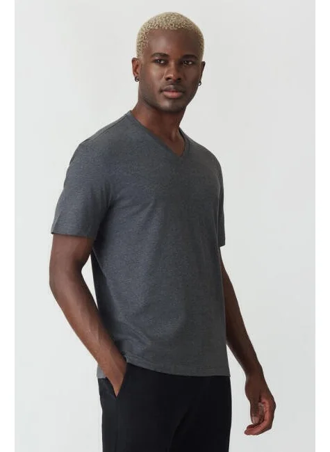 Bisse Men's Silk Finished Basic V-Neck T-Shirt ANTRASITE TS22Y22012_D58
