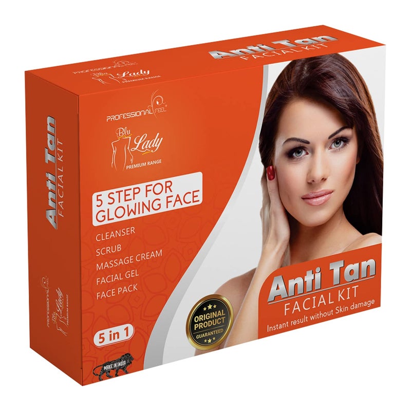 Blu Lady Professional Dtan Anti Tan Facial Kit with Face Massager for Facial Anti Tan Instant Glow Ever in India All Type Skin Fairness Set of 6 275 G - Image 5