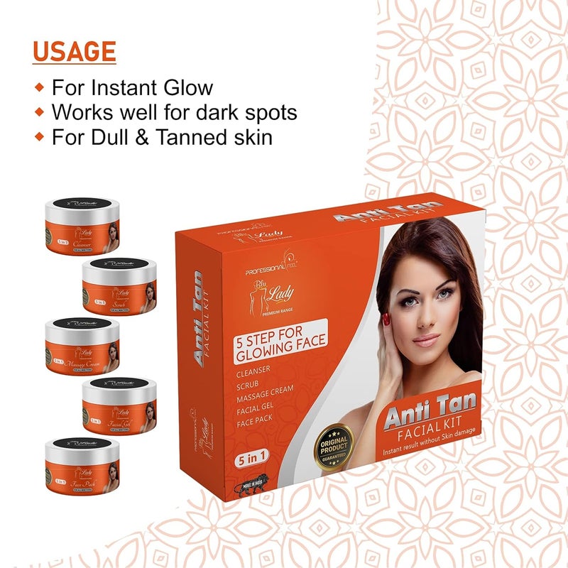 Blu Lady Professional Dtan Anti Tan Facial Kit with Face Massager for Facial Anti Tan Instant Glow Ever in India All Type Skin Fairness Set of 6 275 G - Image 3