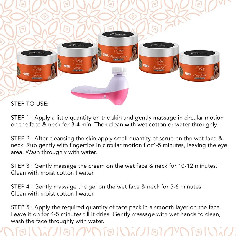 Blu Lady Professional Dtan Anti Tan Facial Kit with Face Massager for Facial Anti Tan Instant Glow Ever in India All Type Skin Fairness Set of 6 275 G - Image 2