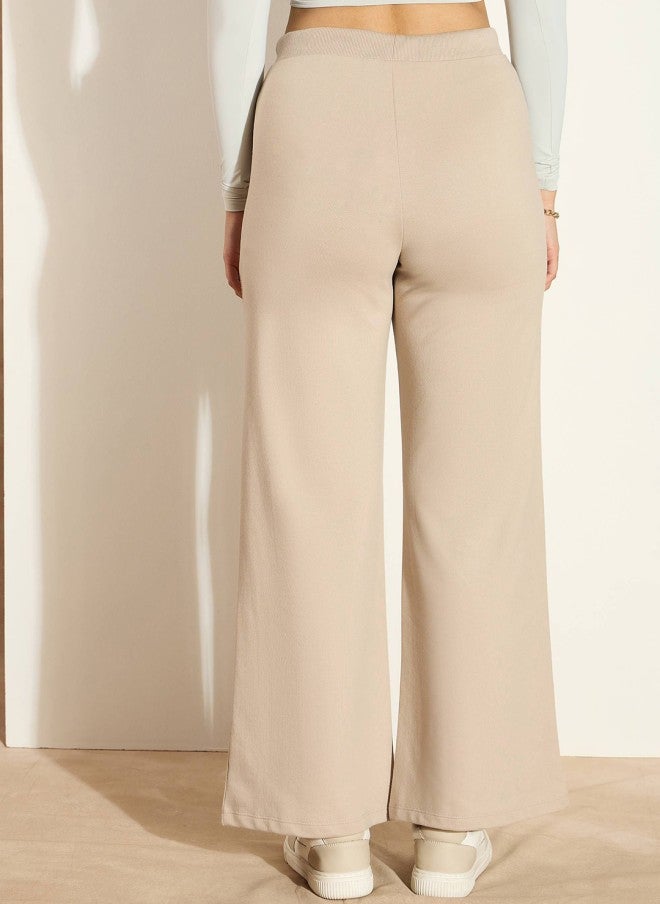 SASSAFRAS Taupe Mid-Rise Cotton Track Pants for Women - Image 3