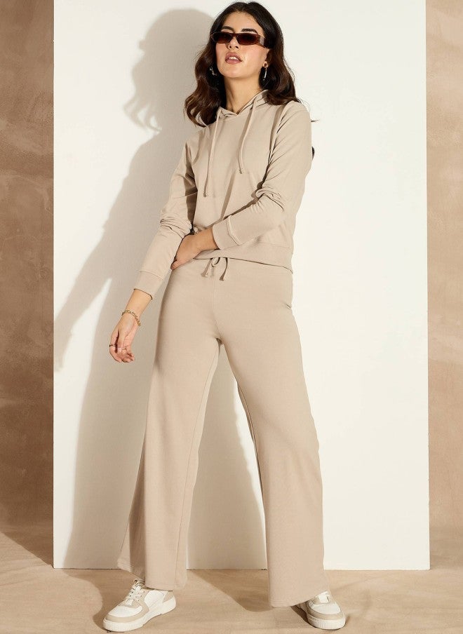 SASSAFRAS Taupe Mid-Rise Cotton Track Pants for Women - Image 5