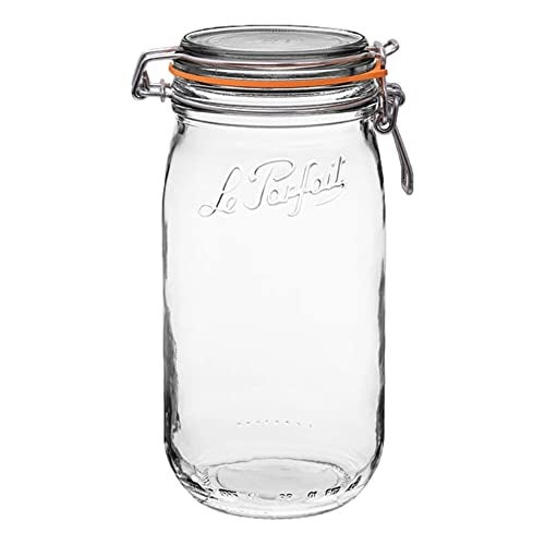 Le Parfait Super Jar, Canning Jars, 1.5L French Glass Canning Jar w/Round Body, Glass Jars w/Airtight Lid, Canning Jar Wide Mouth, Glass Jar w/Lid, Clear Jar, Clear Glass Jar (32oz/Quart & Half, 1 pk) - Image 1