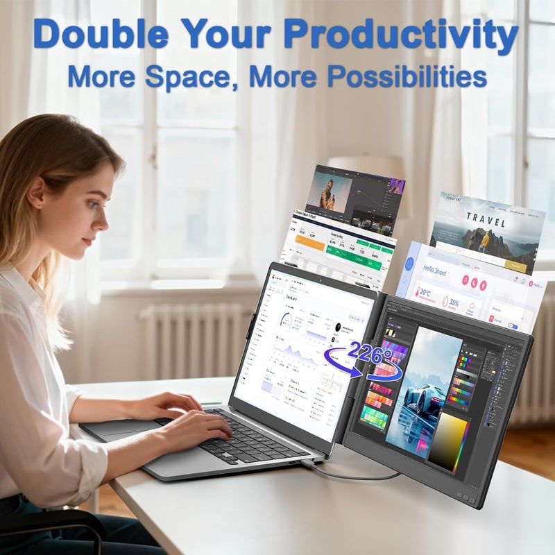 KEFEYA Laptop Screen Extender, 14" FHD 1080P IPS Dual Laptop Monitor Extender, Portable Monitor Plug & Play USB-C/HDMI/USB-A for 13"-17" Laptops, Work with Windows/MacBook/Switch/PS5 - Image 3