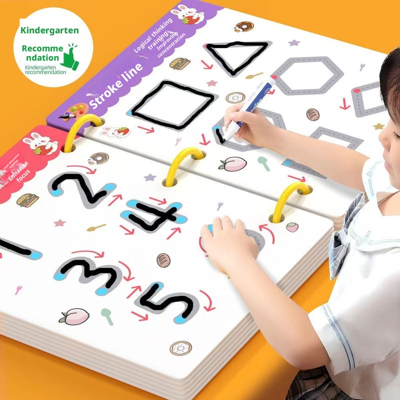Children's Pen Control Training Book, Reusable Wipe-Clean Practice Cards for Preschool Writing - Image 1