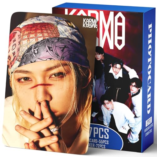 Fancyku® K-pop Star Photo Cards Kit 55Pcs Stray Kids Collection Set with 72 Stickers for Fans, Glossy Durable Prints and Creative DIY Gift Idea for Scrapbooks Journals Decor Storage Display (Karma) - Image 1