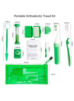 Generic Portable Orthodontic Oral Care Kit for Braces -2 Orthodontic Care Set - Dental Braces Kit, Interdental Brush Dental Wax Dental Floss Toothbrush Cleaning Kit (Green & Red)  - Image 2