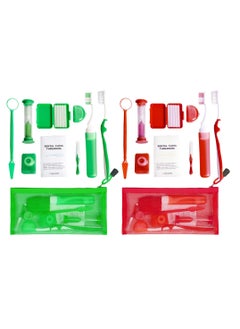 Generic Portable Orthodontic Oral Care Kit for Braces -2 Orthodontic Care Set - Dental Braces Kit, Interdental Brush Dental Wax Dental Floss Toothbrush Cleaning Kit (Green & Red)  - Image 1