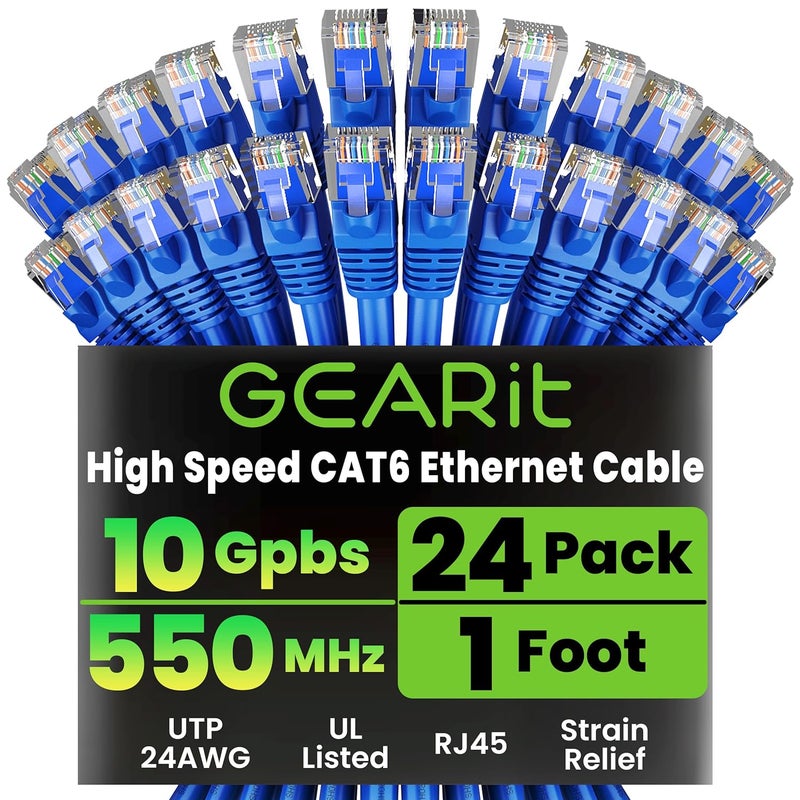 GearIT 1 ft Cat6 Ethernet Cable (24-Pack) - Blue - Image 1