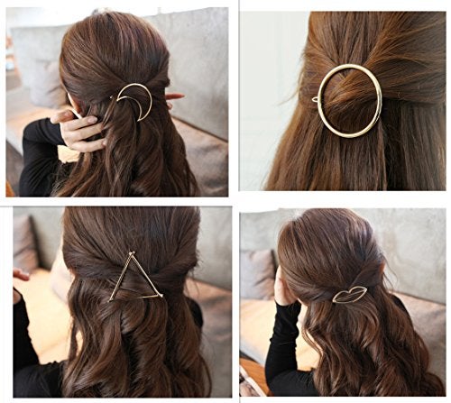 QTMY 4 Pcs Round Circle Triangular Lips Moon Shaped Hair Pin Clips Hair Jewelry Hair Accessories (Golden) - Image 1