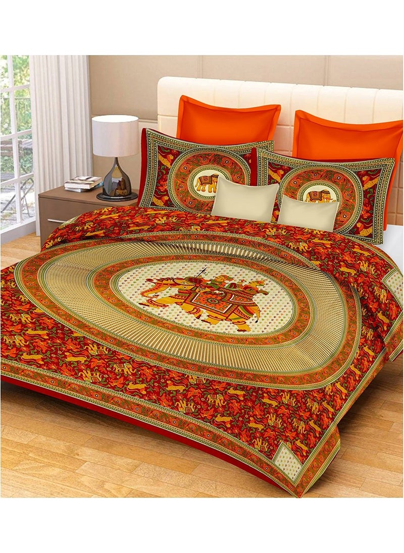UBANIA COLLECTION-We believe in customers satisfaction UBANIA Collection Cotton Rajasthani Jaipuri Traditional Elephant Traditional Mandala King Size Double Bed Bedsheet with 2 Pillow Covers Red 