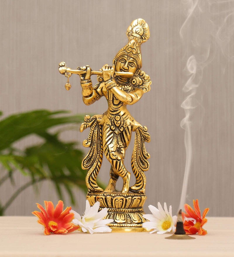 KridayKraft Lord Krishna Metal Statue,Krishna Murti Playing Flute for Temple Pooja,Decor Your Home,Office & Gift Your Relatives,Showpiece Figurines,Religious Idol,Gift Article... - Image 1