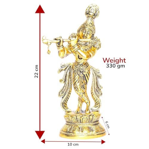 KridayKraft Lord Krishna Metal Statue,Krishna Murti Playing Flute for Temple Pooja,Decor Your Home,Office & Gift Your Relatives,Showpiece Figurines,Religious Idol,Gift Article... - Image 2