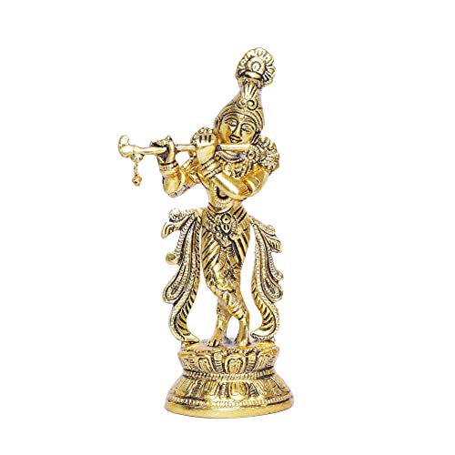 KridayKraft Lord Krishna Metal Statue,Krishna Murti Playing Flute for Temple Pooja,Decor Your Home,Office & Gift Your Relatives,Showpiece Figurines,Religious Idol,Gift Article... - Image 4