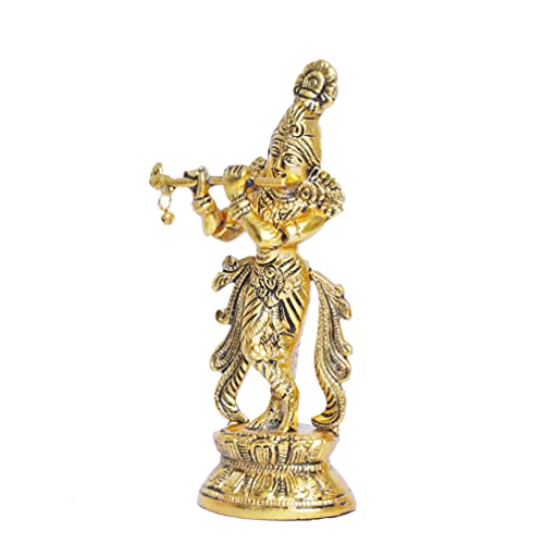 KridayKraft Lord Krishna Metal Statue,Krishna Murti Playing Flute for Temple Pooja,Decor Your Home,Office & Gift Your Relatives,Showpiece Figurines,Religious Idol,Gift Article... - Image 5