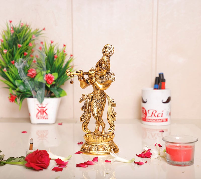 KridayKraft Lord Krishna Metal Statue,Krishna Murti Playing Flute for Temple Pooja,Decor Your Home,Office & Gift Your Relatives,Showpiece Figurines,Religious Idol,Gift Article... - Image 3