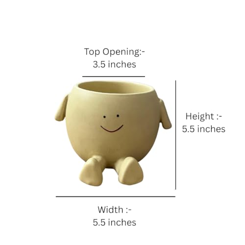 Craftribal Cute Trendy Ceramic Face Sitting Planter Pot |Size 5.5 inches|Beige| (Pack of 1)|Planter Pot for Succulents Home Office Indoor & Outdoor|Modern Handmade Planter - Image 5