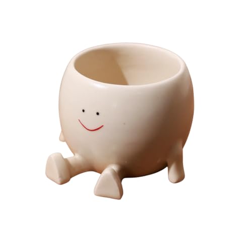 Craftribal Cute Trendy Ceramic Face Sitting Planter Pot |Size 5.5 inches|Beige| (Pack of 1)|Planter Pot for Succulents Home Office Indoor & Outdoor|Modern Handmade Planter - Image 4