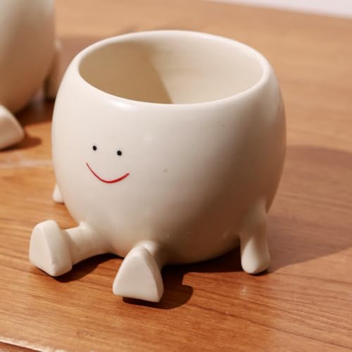 Craftribal Cute Trendy Ceramic Face Sitting Planter Pot |Size 5.5 inches|Beige| (Pack of 1)|Planter Pot for Succulents Home Office Indoor & Outdoor|Modern Handmade Planter - Image 2