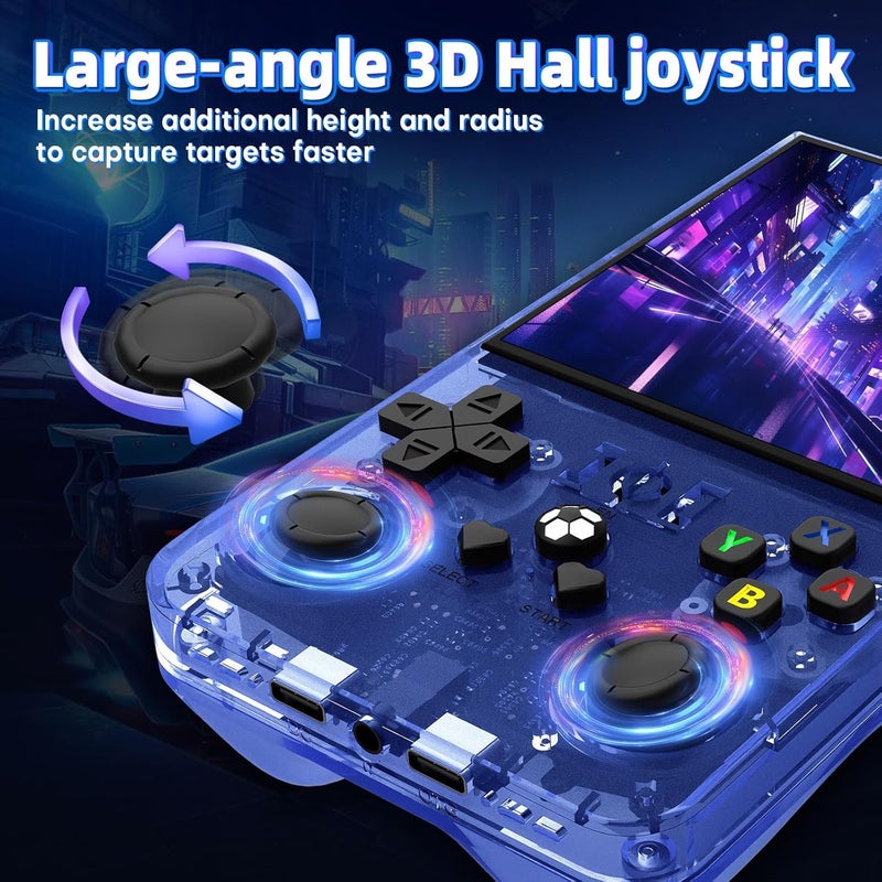 AQHH R36 Max Retro Gaming Console, Retro Handheld Console 4.0'' Screen Linux System, 64G TF Card, 4000mAh Rechargeable Portable Pocket Arcade, Transparent Blue - Image 5