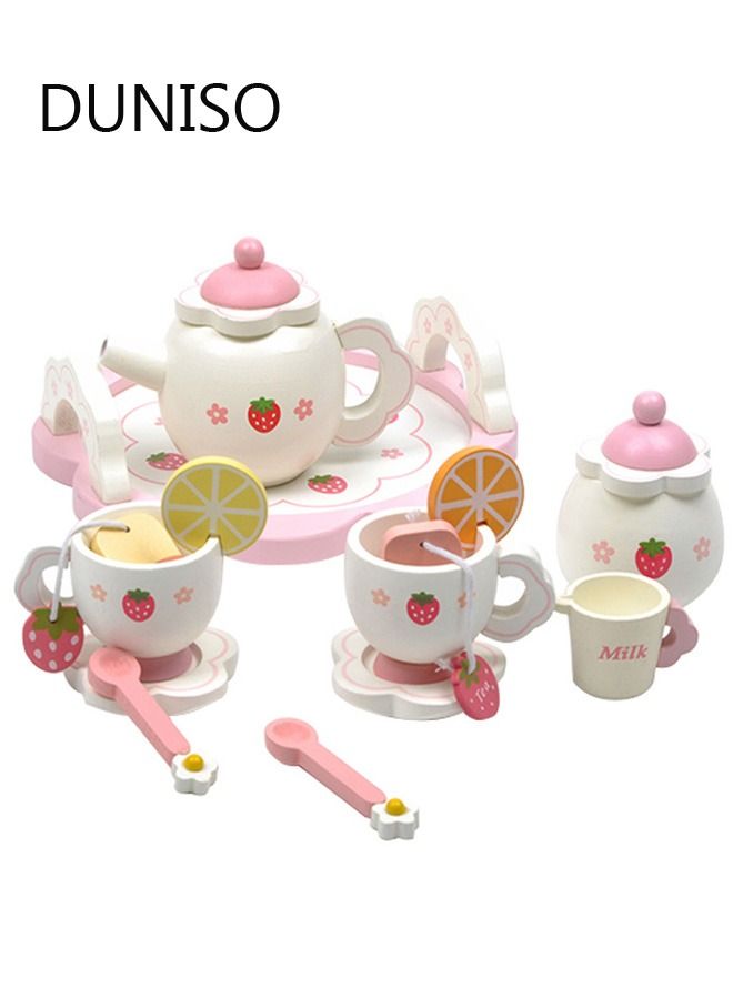 DUNISO Wooden Tea Set Toy Play Kitchen Accessories for Kids Pretend Play Food Playset Toddlers Tea Party Set for Girls and Boys Tea Set - Image 3
