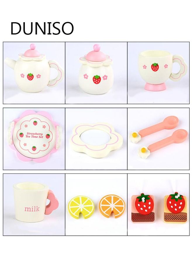 DUNISO Wooden Tea Set Toy Play Kitchen Accessories for Kids Pretend Play Food Playset Toddlers Tea Party Set for Girls and Boys Tea Set - Image 5