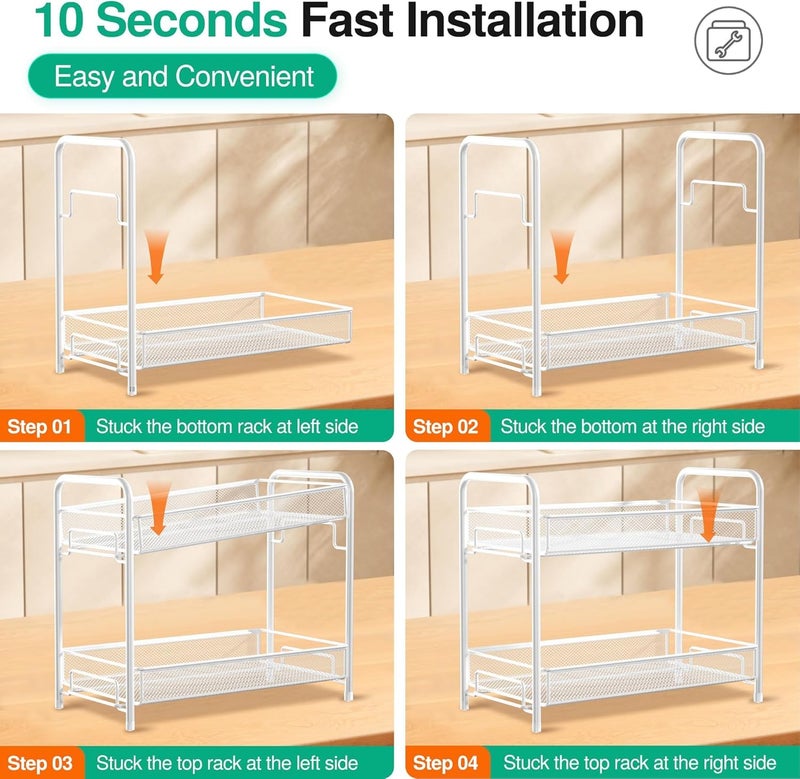 Pro-Grade ProGrade 2-Tier Kitchen Spice Rack Organiser, White Metal Mesh Storage Shelf, Countertop Standing Organizer - Image 4
