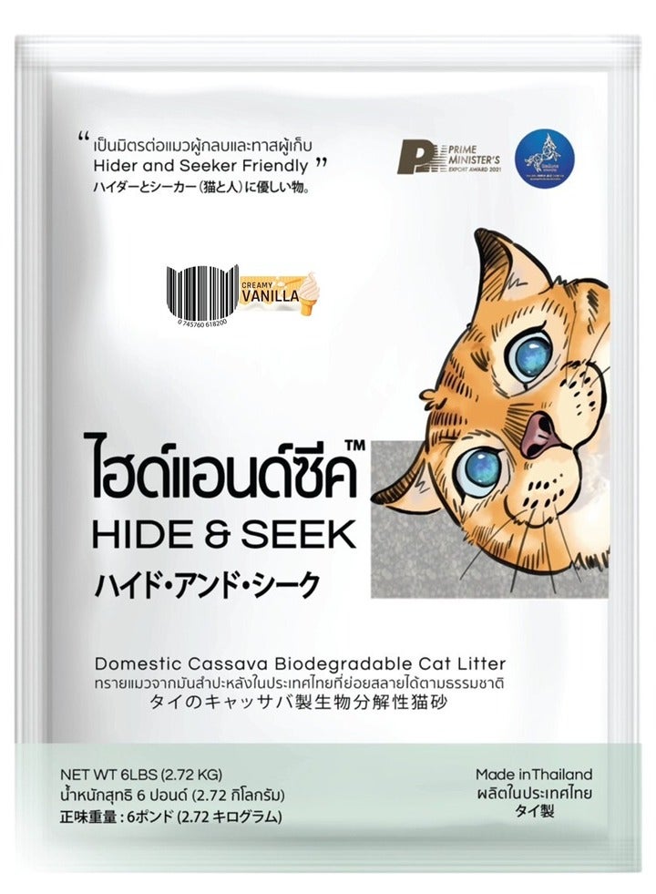 HIDE & SEEK CASSAVA CAT LITTER. Biodegradable-Flushable. Creamy Vanilla (6 Lb - 2.72 Kg). Made in Thailand - Image 1
