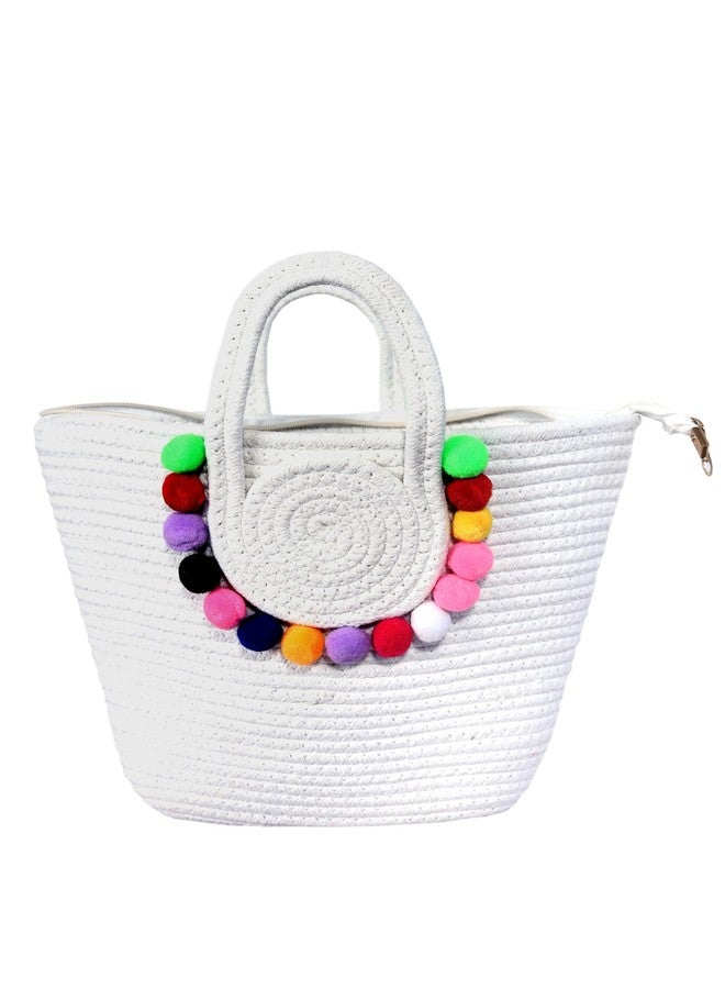 AARVYAN Women’s Jute Handbag - Eco-Friendly Casual Tote Bag for Daily Use, Office, Shopping & Travel - Lightweight Shoulder Bag with Spacious Compartment & Durable Handles (White) - Image 1