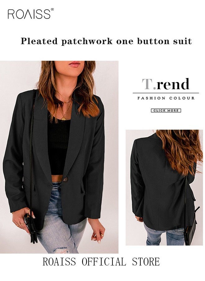 roaiss - Women'S Casual Business Blazer Fashion Casual Solid Color Office Coat Classic Lapel Button Open Placket Coat - Image 1