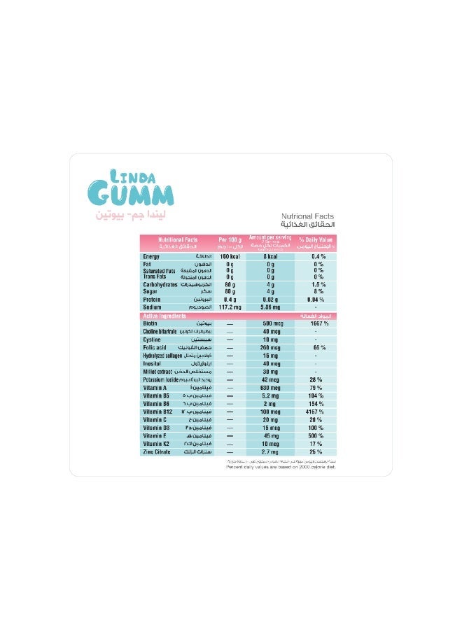 سوليندا لينداجم بيوتين 500 ميكروغرام مع فيتامينات بنكهة التوت الأزرق والتوت الأحمر 60 قطعة جيلاتينية - Image 5